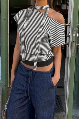 Striped Neck Tie Top