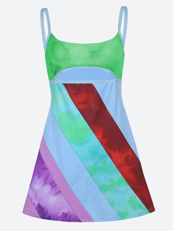 Striped Patch Satin Mini Dress