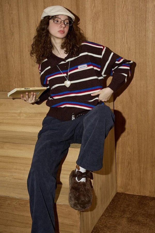 Striped Polo Collar Sweater