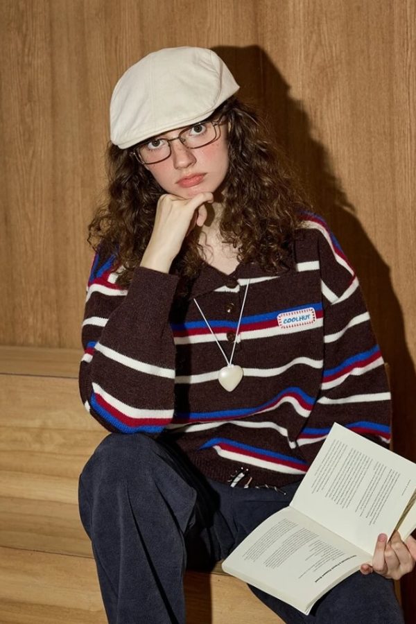 Striped Polo Collar Sweater