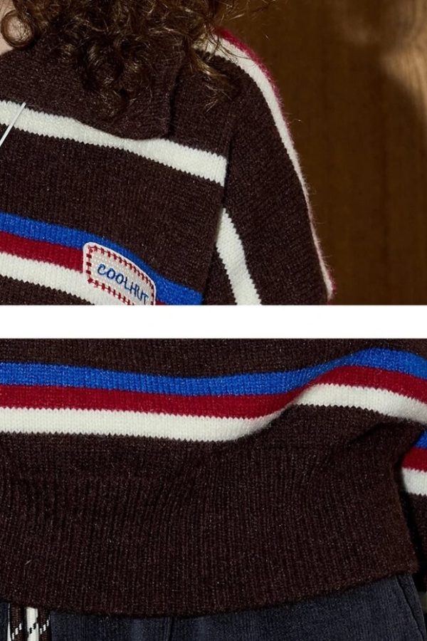 Striped Polo Collar Sweater