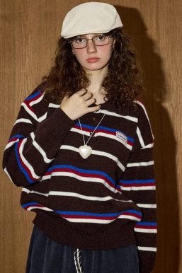 Striped Polo Collar Sweater