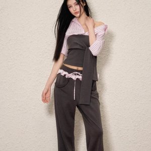 Striped Shirt Tie Top