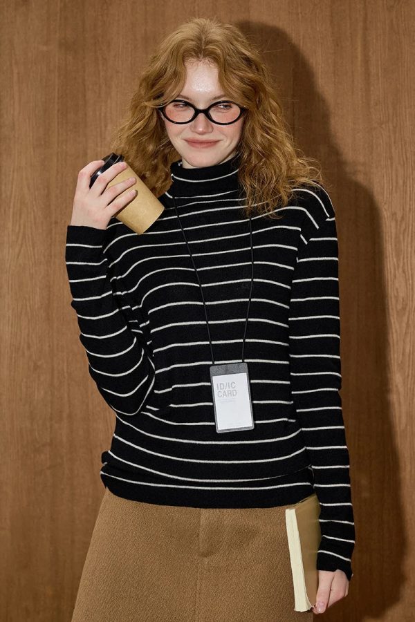 Stylish Striped Turtleneck Top for Trendy Strip Club Outfits