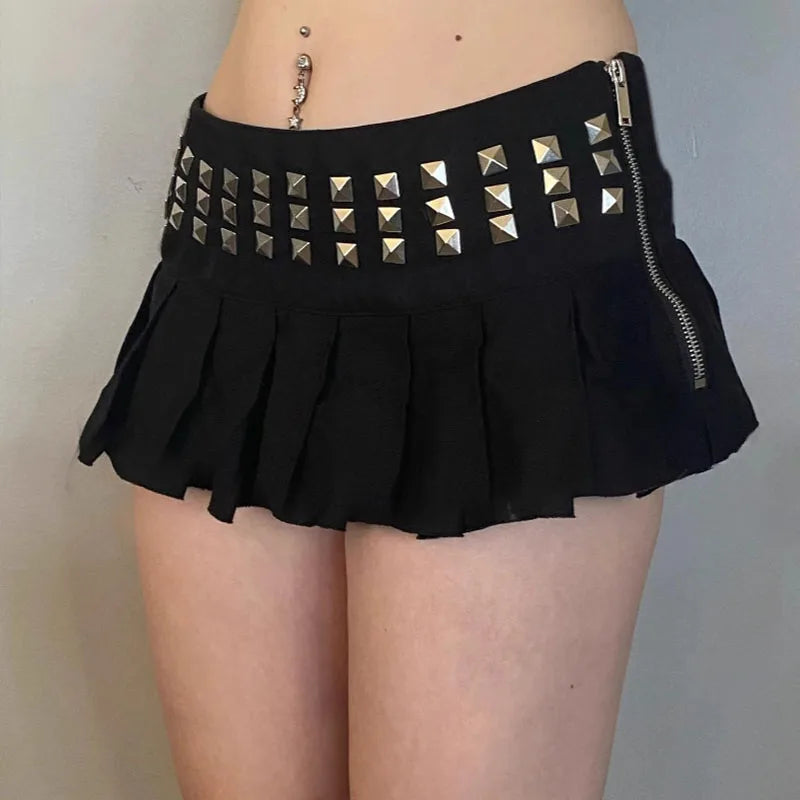 Studded Pleated Micro Skirt