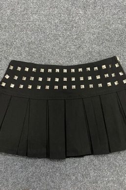 Studded Pleated Micro Skirt