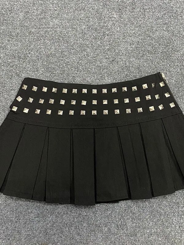 Studded Pleated Micro Skirt