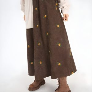Sunflower Embroidered Corduroy Maxi Skirt