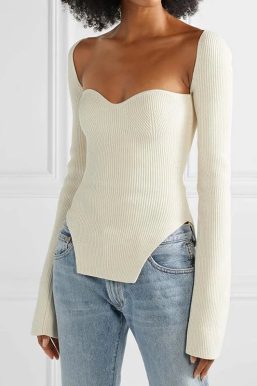 Sweetheart Neckline Knitted Top