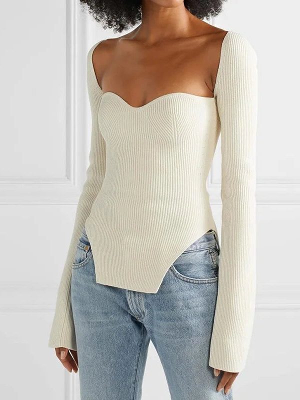 Sweetheart Neckline Knitted Top