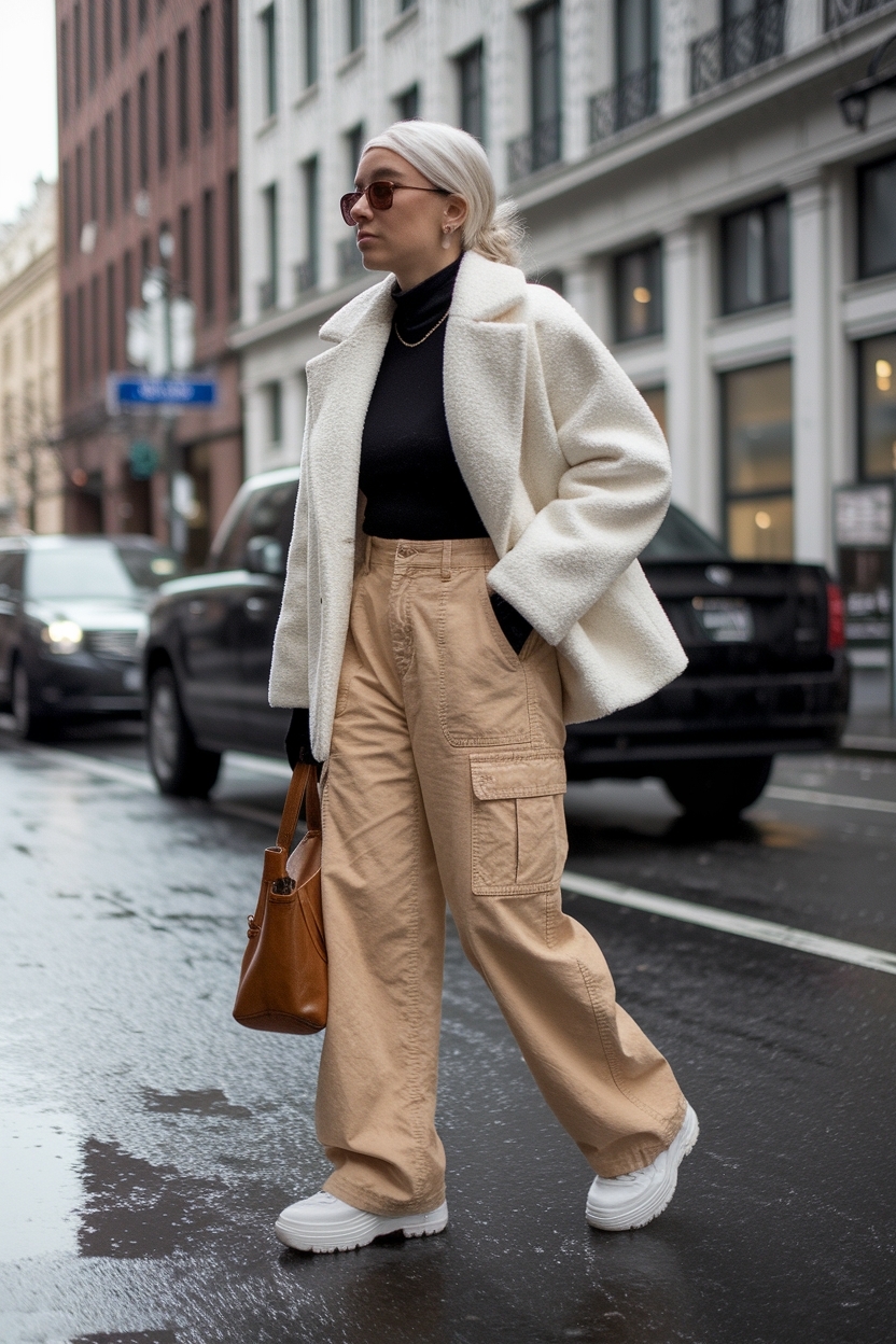 Tan Cargo Pants Outfit Winter: Warm Hues for Cold Days outfit idea