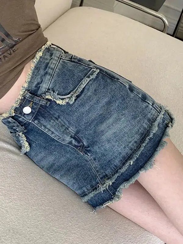 Tasseled Denim Mini Skort