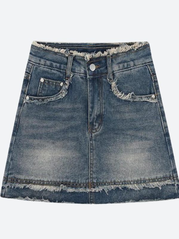 Tasseled Denim Mini Skort