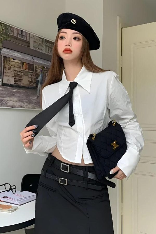 Stylish Tie Crop Shirt Ideas for Perfect Shirts with Skirts Outfits