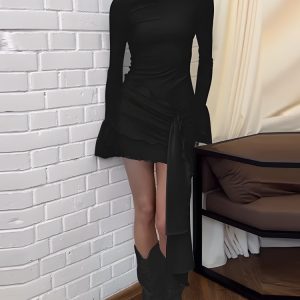 Tie Front Turtleneck Mini Dress
