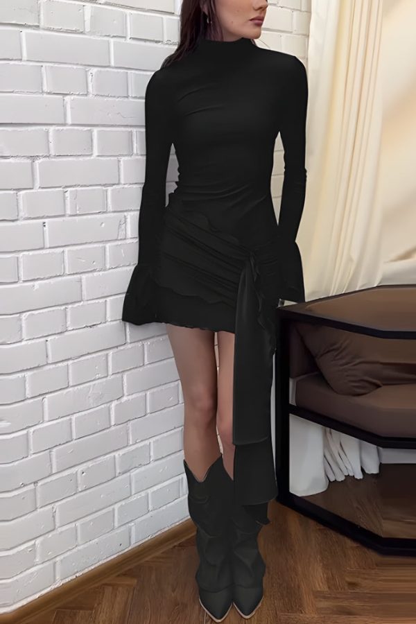 Tie Front Turtleneck Mini Dress