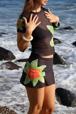 Tropical Top & Mini Skirt Two Piece Set