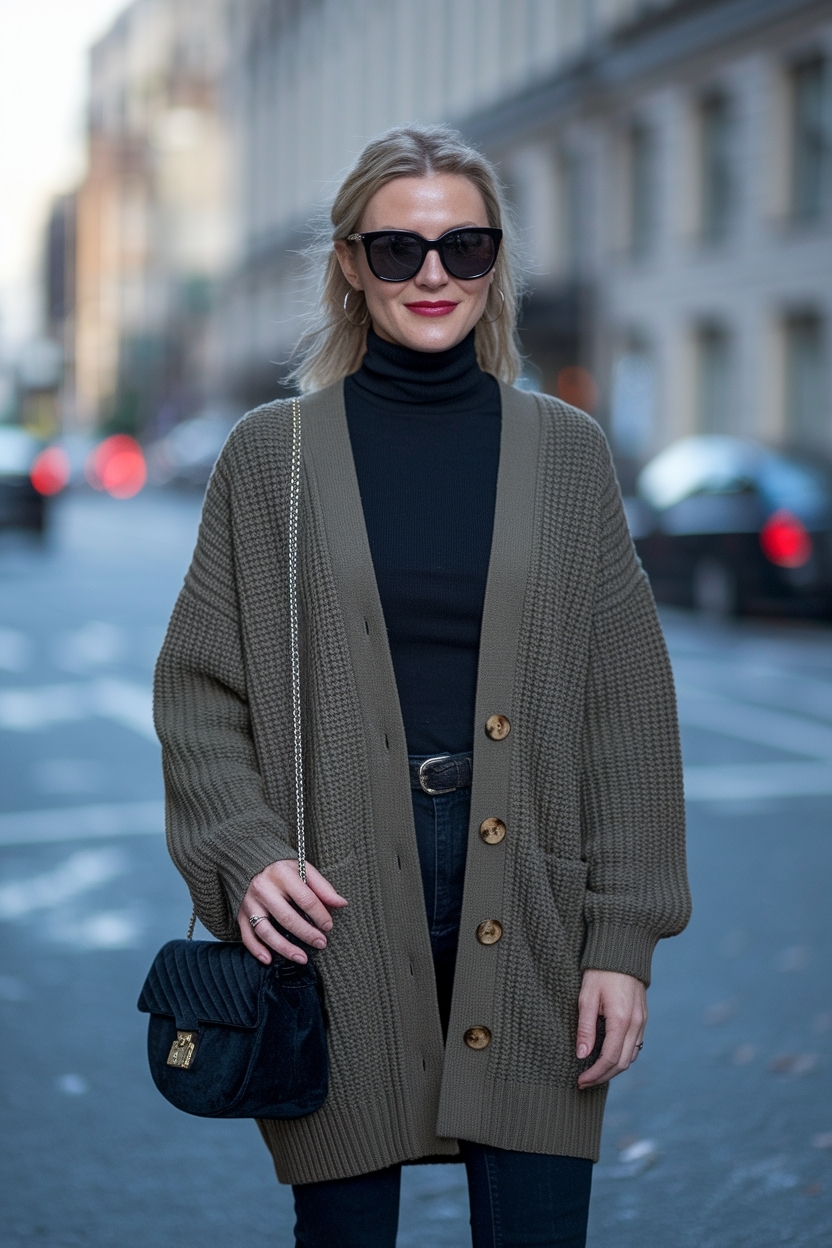 Chic Turtle Neck Cardigan Outfit Women You’ll Love outfit idea