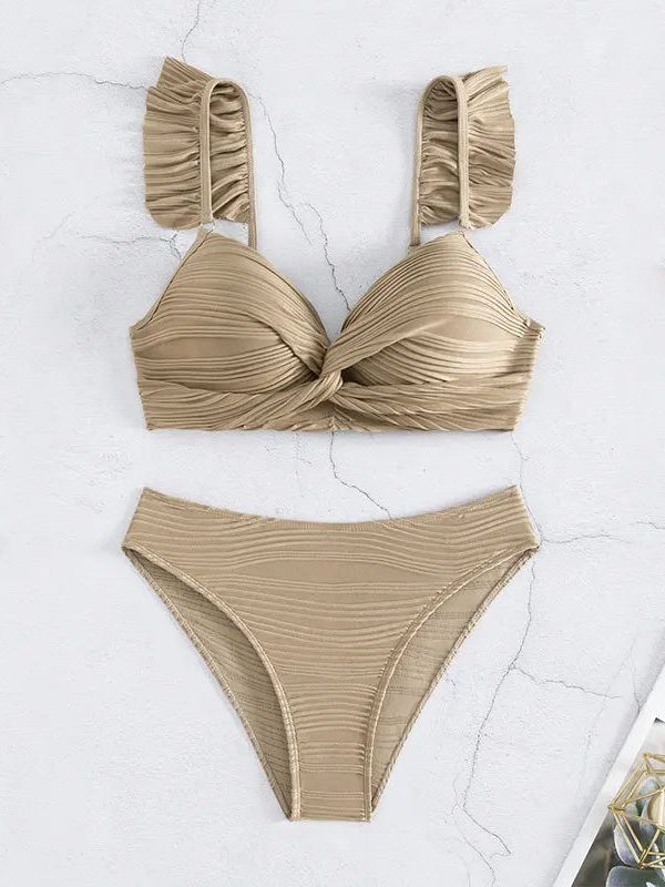Twisted Bust Ruffled Straps Bikini Set