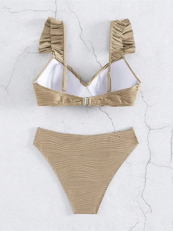 Twisted Bust Ruffled Straps Bikini Set