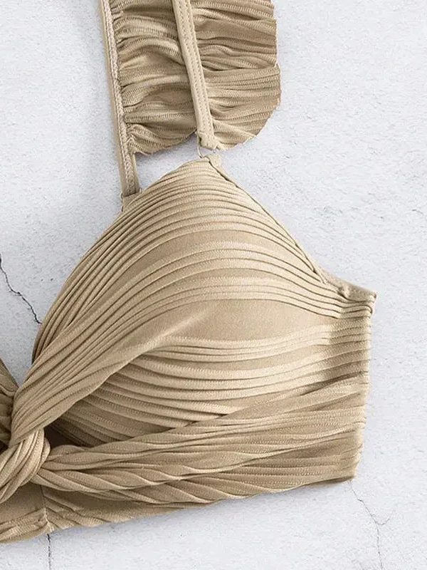 Twisted Bust Ruffled Straps Bikini Set