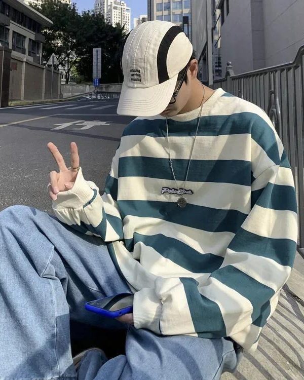 Unisex Embroidered Striped Sweatshirt