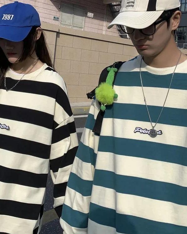 Unisex Embroidered Striped Sweatshirt