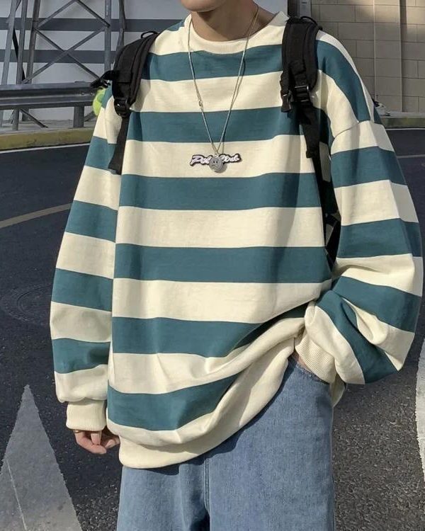 Unisex Embroidered Striped Sweatshirt