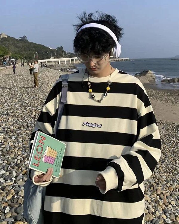 Unisex Embroidered Striped Sweatshirt