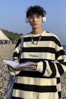 Unisex Embroidered Striped Sweatshirt