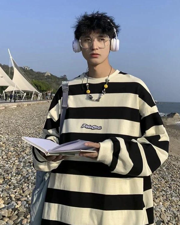 Unisex Embroidered Striped Sweatshirt