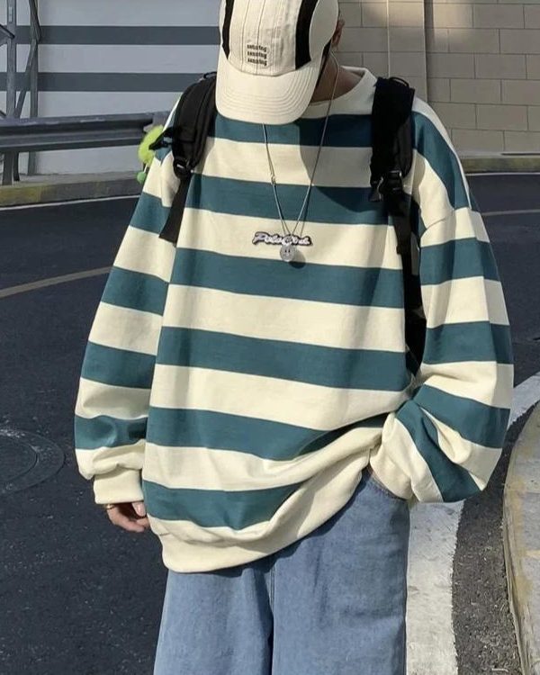 Unisex Embroidered Striped Sweatshirt