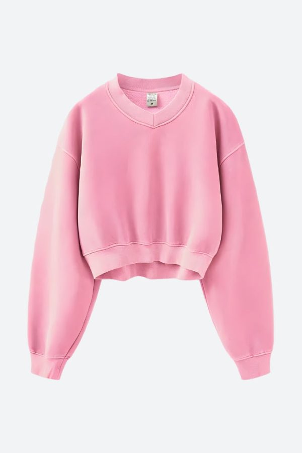 V-Neck Drop Shoulder Cropped Sweatshirt