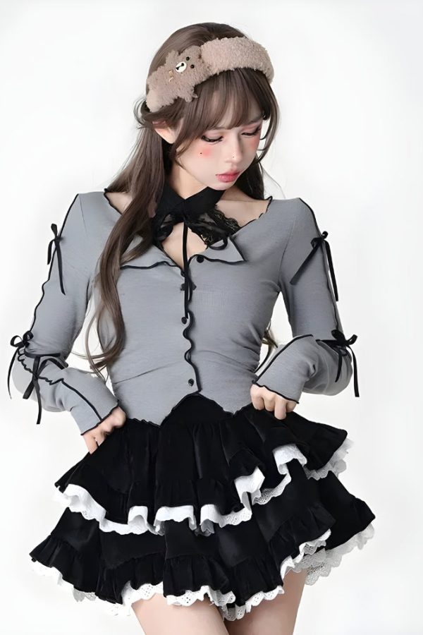 Velvet Ruffle Layered Mini Skirt