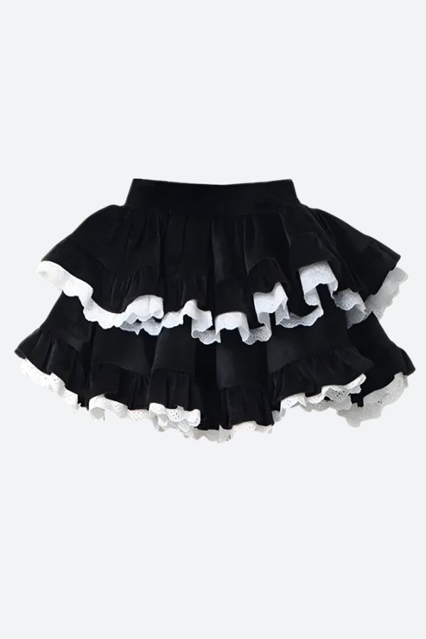 Velvet Ruffle Layered Mini Skirt