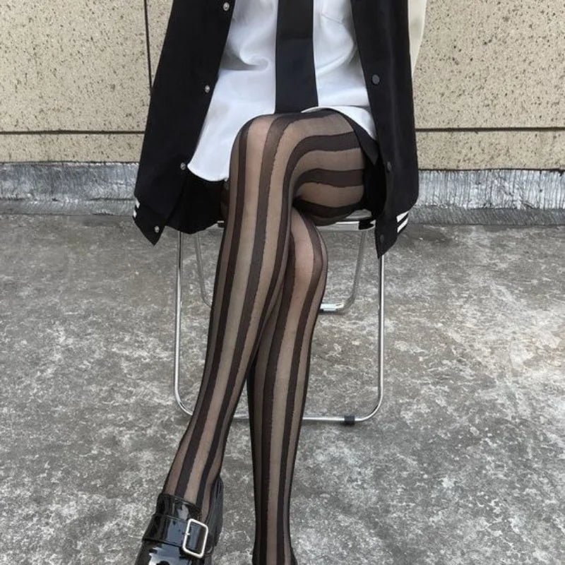 Vertical Stripe Sheer Tights