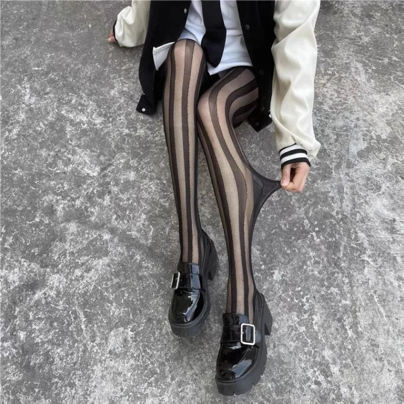 Vertical Stripe Sheer Tights