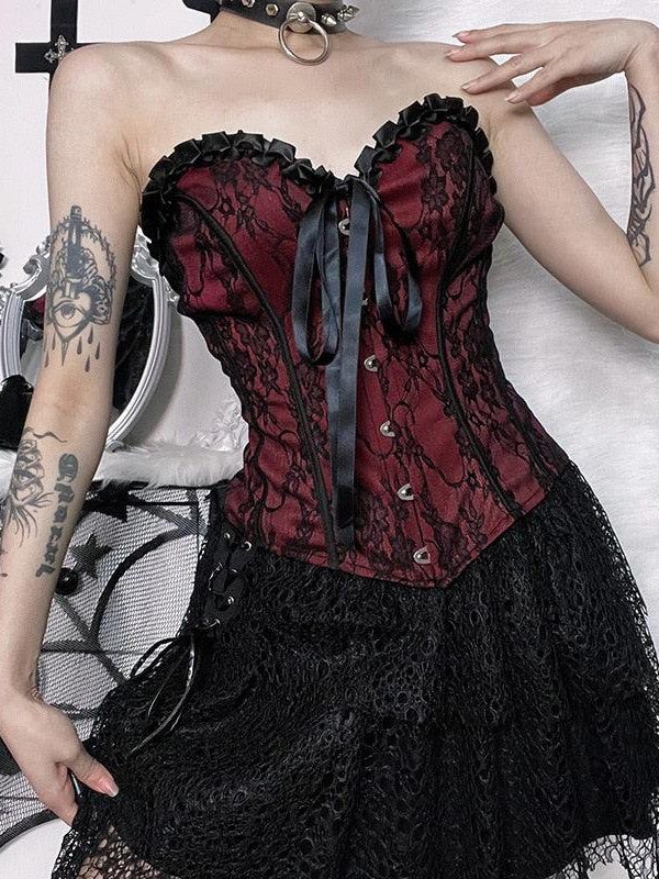 Victorian Goth Ribbon Detailed Corset Top
