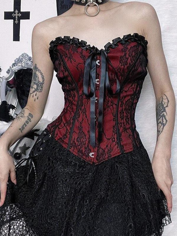 Victorian Goth Ribbon Detailed Corset Top