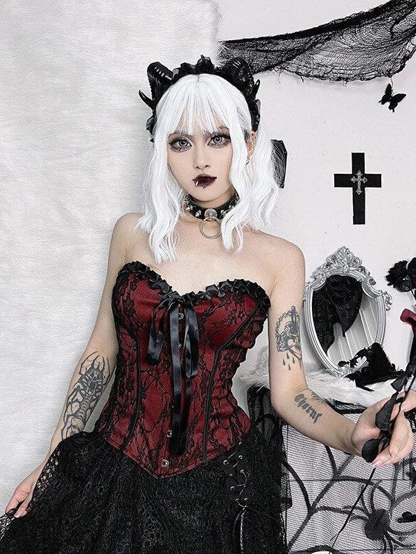 Victorian Goth Ribbon Detailed Corset Top