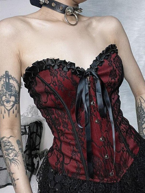 Victorian Goth Ribbon Detailed Corset Top