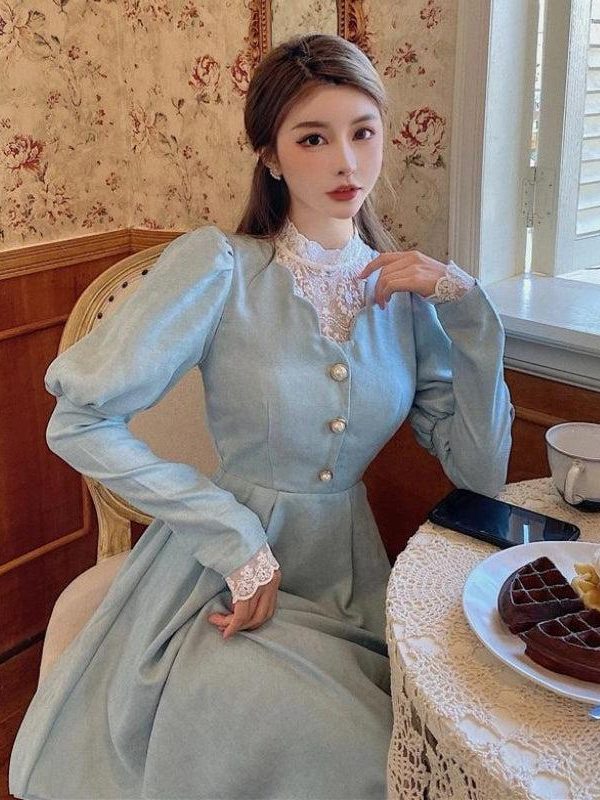 Vintage Balloon Sleeve Maxi Dress