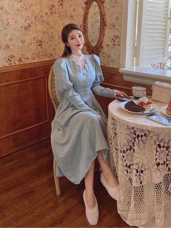 Vintage Balloon Sleeve Maxi Dress