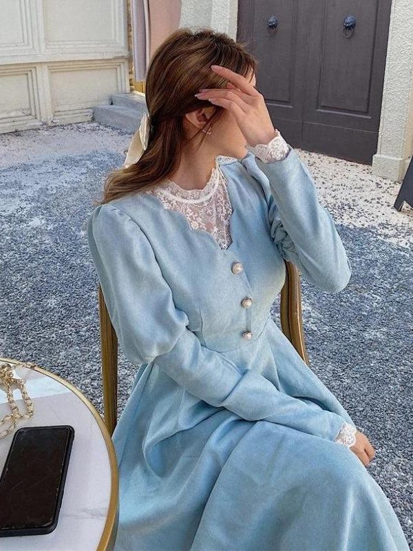 Vintage Balloon Sleeve Maxi Dress