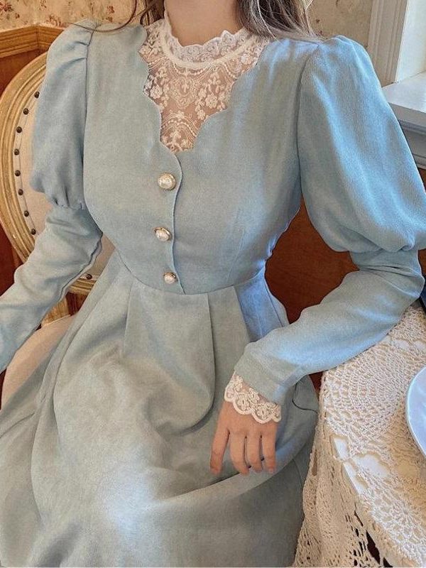 Vintage Balloon Sleeve Maxi Dress