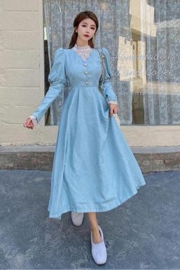 Vintage Balloon Sleeve Maxi Dress