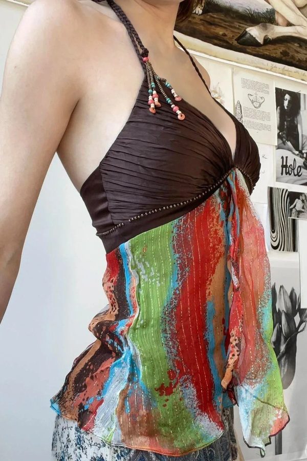 Vintage Boho Halter Neck Top