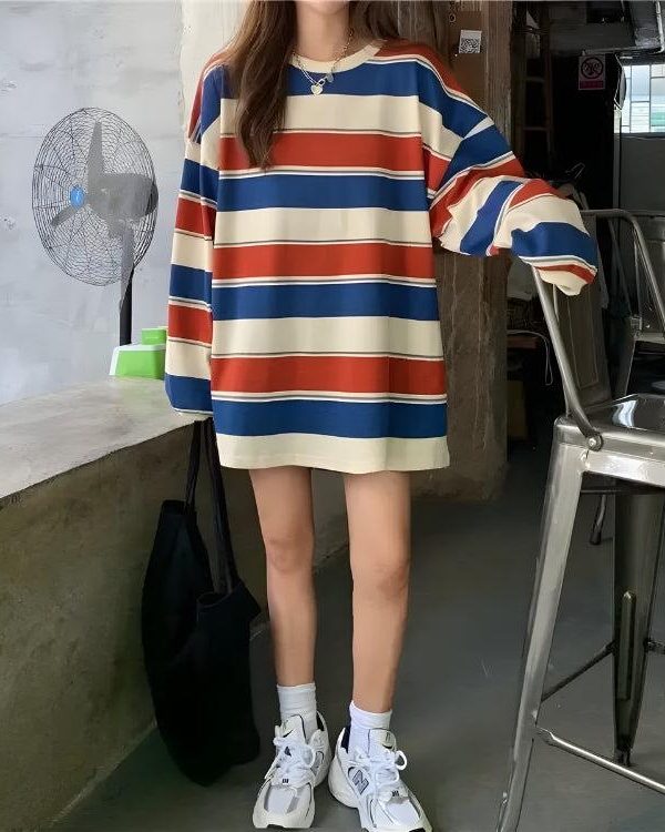 Vintage Casual Striped Sweatshirt