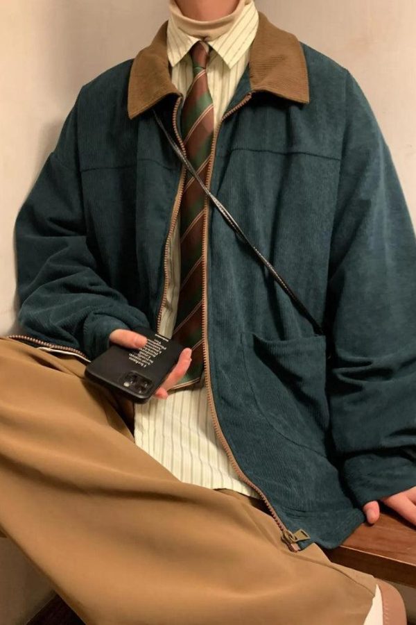 Vintage Corduroy Contrast Color Jacket