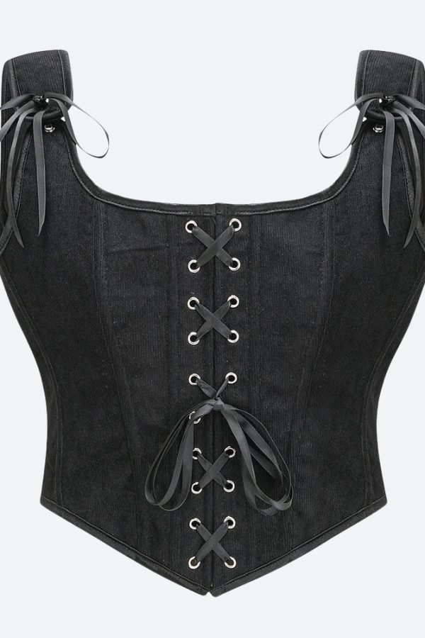 Vintage Corduroy Lace Up Corset Top